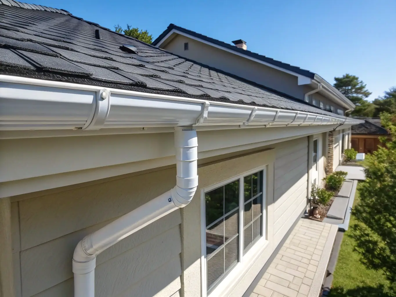 A clear image of a newly installed gutter system on a home, demonstrating the clean lines and effective water management.